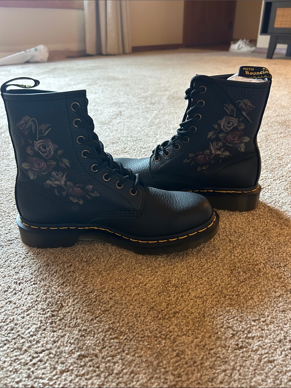 Dr. Martens Black Floral Lace-Up Combat Boots - Picture 4 of 8